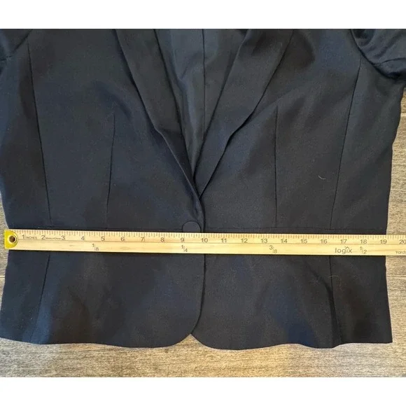 Talbots Black Silk Cotton 3/4 Sleeve Blazer Size 14 Petite Cropped Career - Picture 9 of 12